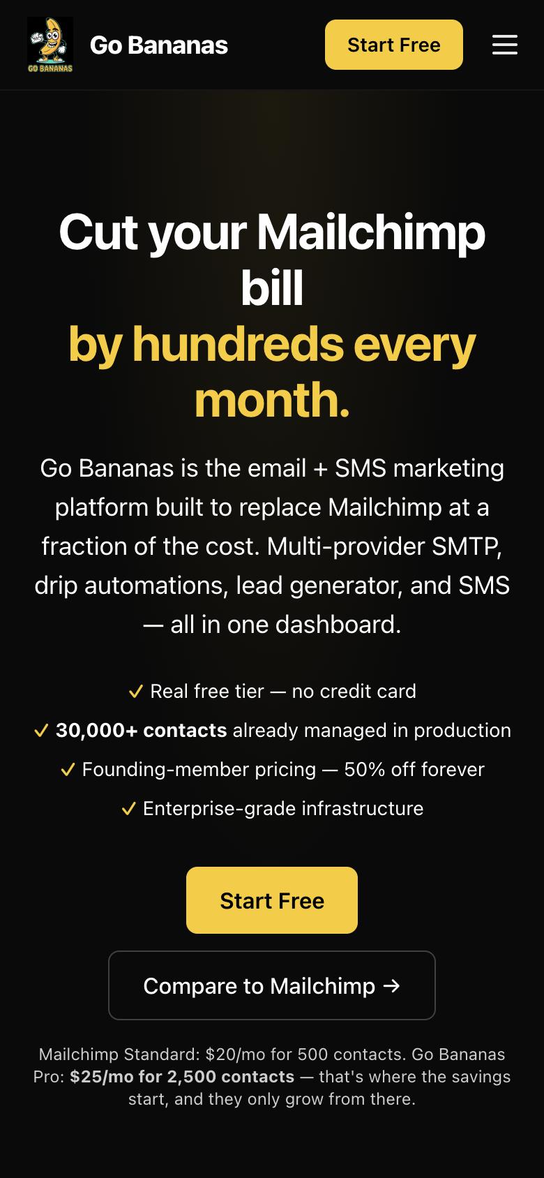 Go Bananas homepage on a phone